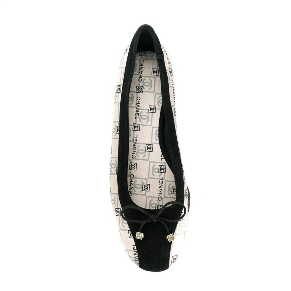 Chanel CC logo suede/satin black vintage ballet flats 36.5